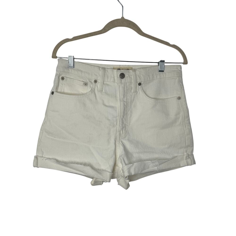 Madewell High Rise Denim Shorts Ivory Raw Hem Magic Pockets W28 Minimalist